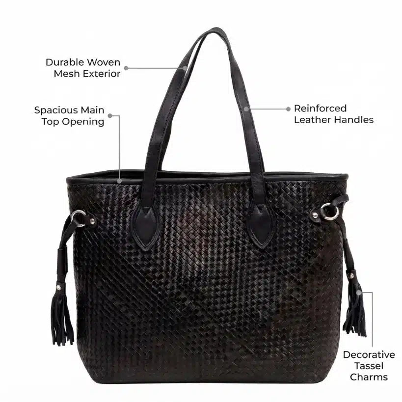 Amara Woven Leather Tote detail 1