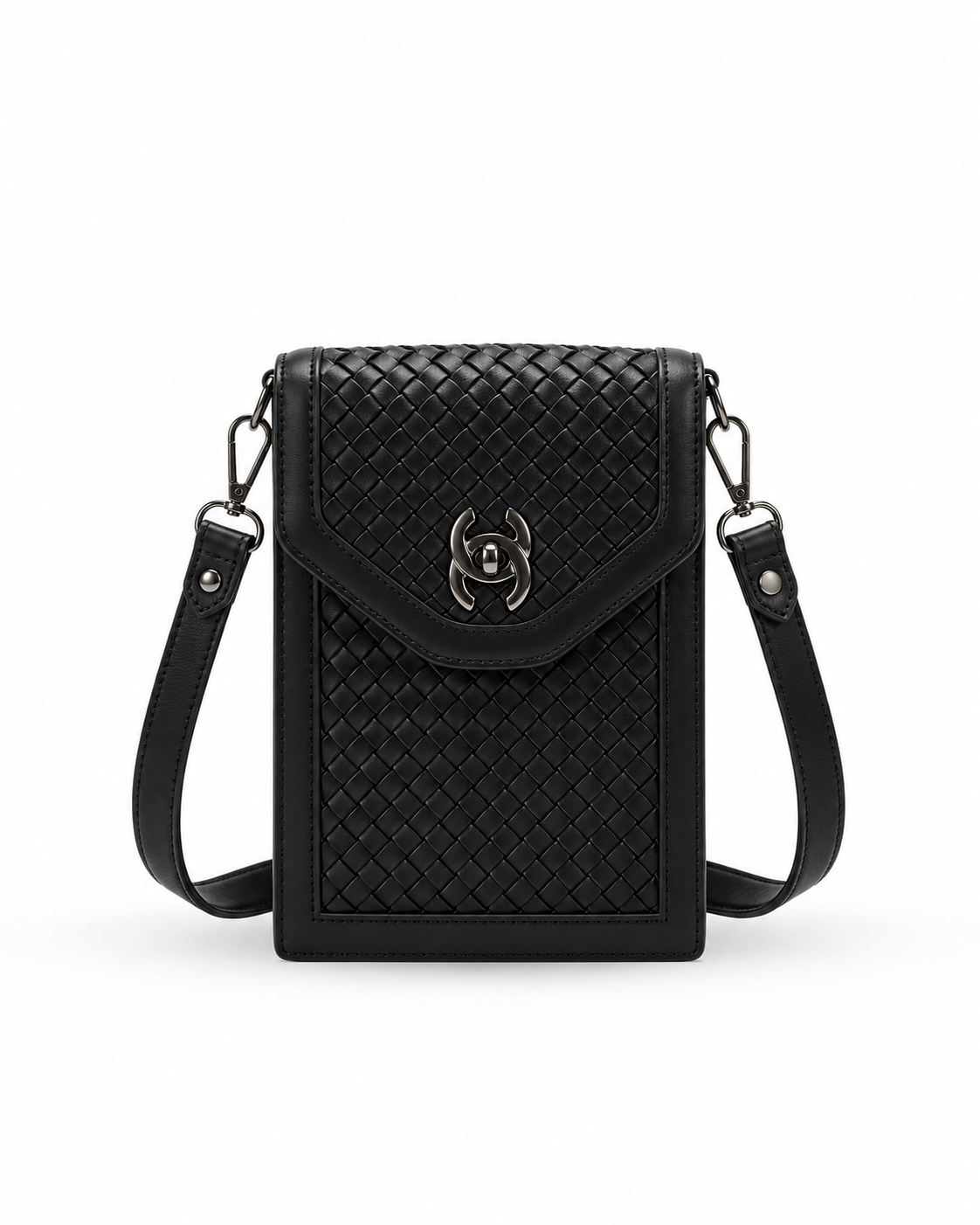 Verona Knitted Leather Crossbody – Black