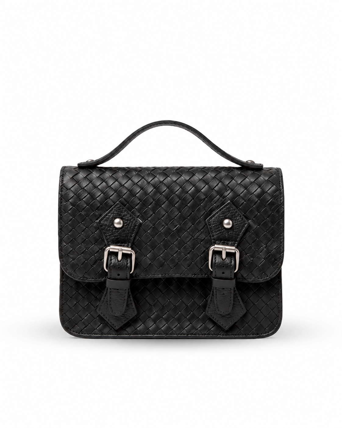 Siena Woven Leather Crossbody – Black
