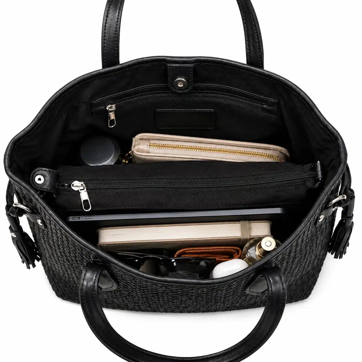 Amara Woven Leather Tote detail 3