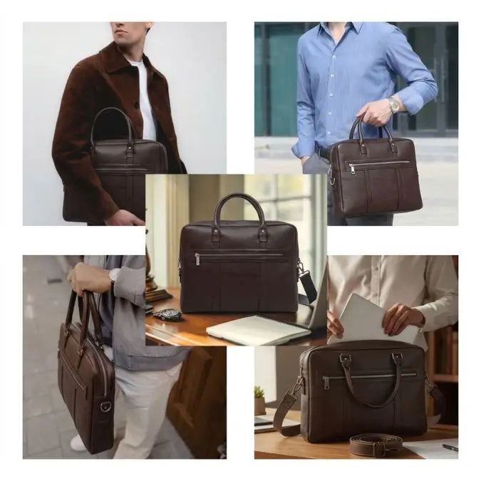 Elston Full-Grain Leather Laptop Bag styling