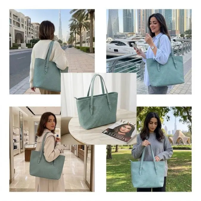 Elara Knitted Leather Tote styling