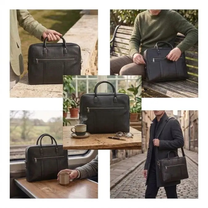 Noir Leather Laptop Bag styling