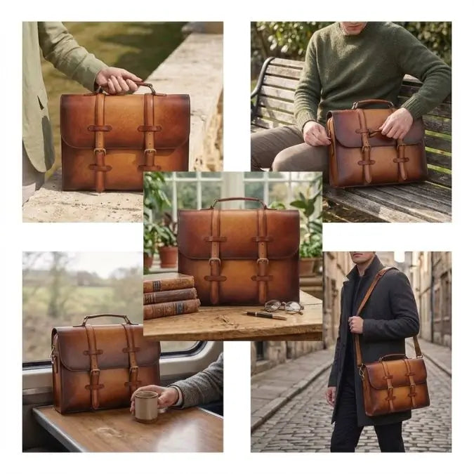 Patina Vintage Brown Leather Laptop Bag styling