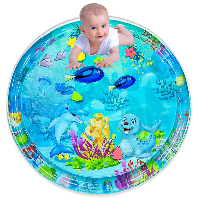 Extra Large 100cm Inflatable Water Play Mat - Dolphin & Seal Pattern PVC Round Cushion | Perfect for Kids & Pets