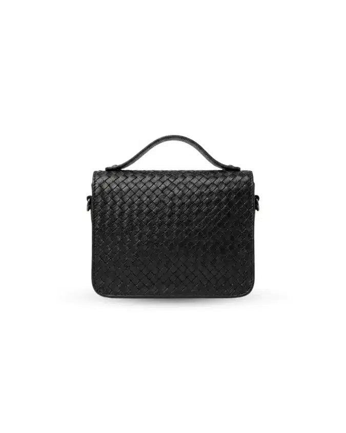Siena Woven Leather Crossbody – Black