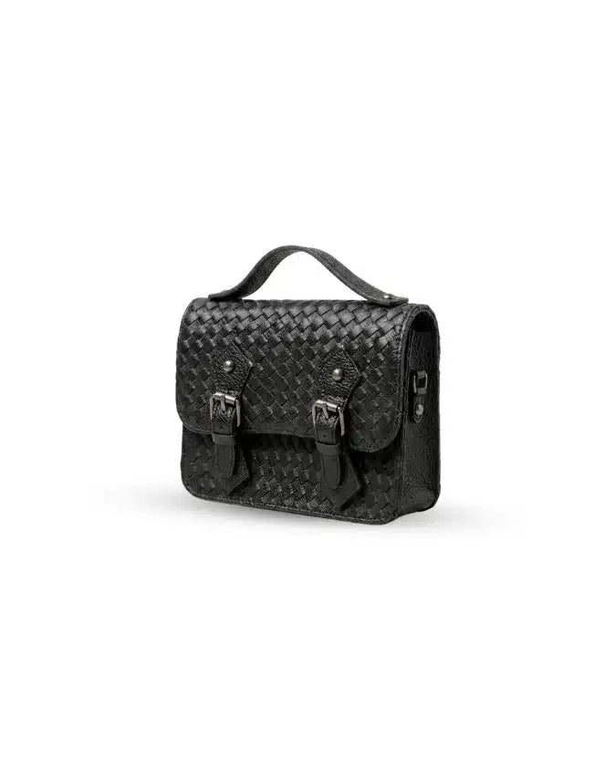 Siena Woven Leather Crossbody – Black