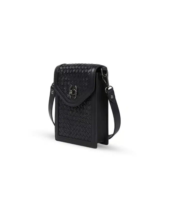 Verona Knitted Leather Crossbody – Black, detail view