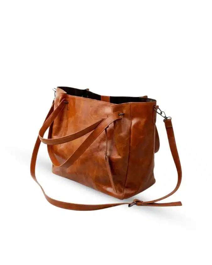 Crunch Tan Leather Tote Bag, interior view