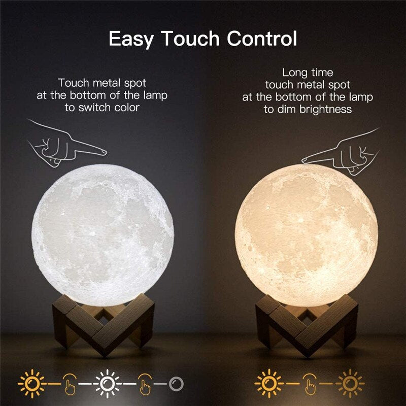 LED Night Light Rechargeable 3D Print Moon Lamp Touch Moon Lamp Children Night Lamp Table Lamp Home Bedroom Decor Birthday Gifts