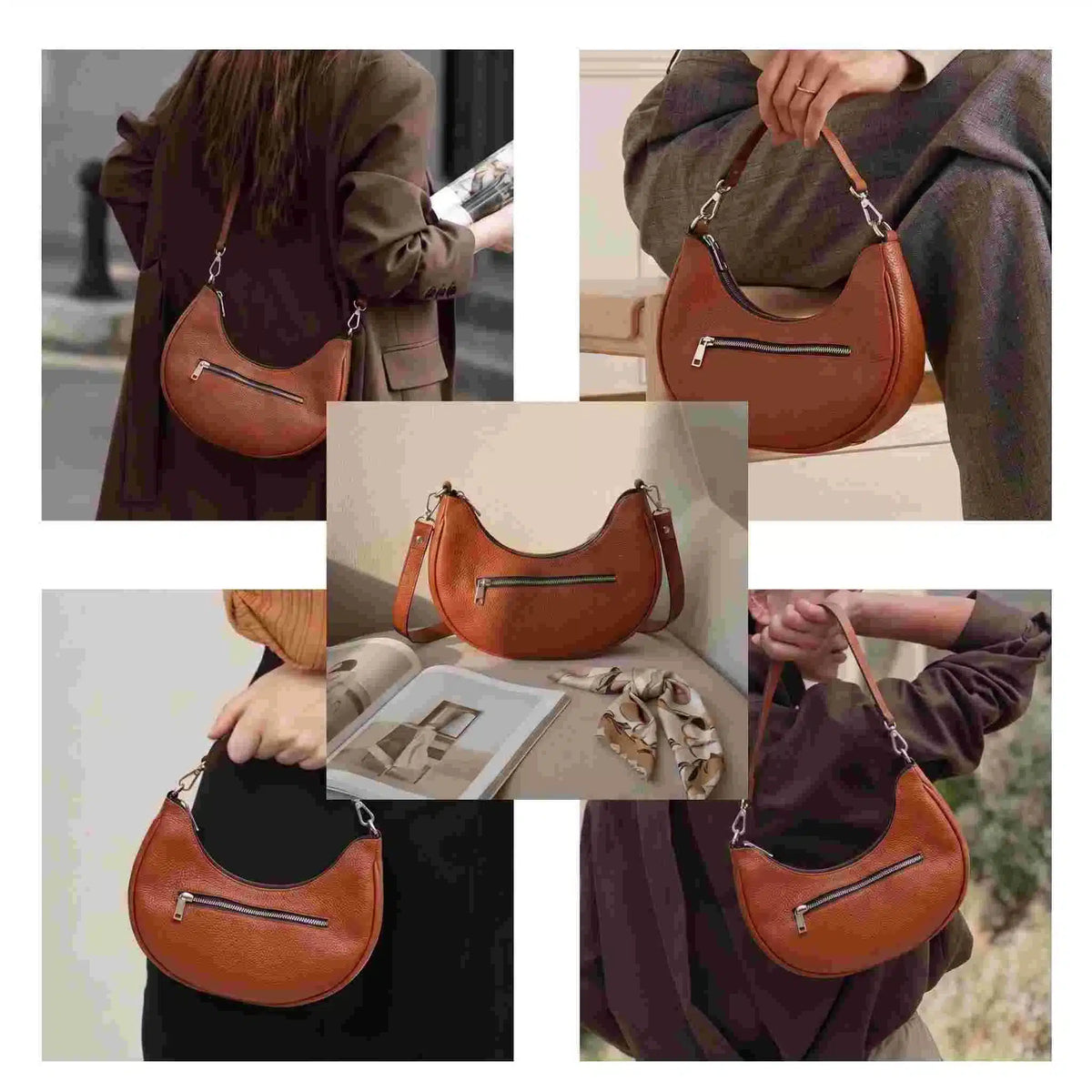Luna Pebbled Leather Moon Bag styling