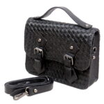 Siena Woven Leather Crossbody – Black