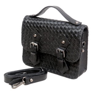 Siena Woven Leather Crossbody – Black
