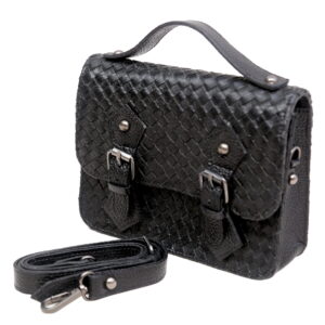 Siena Woven Leather Crossbody – Black