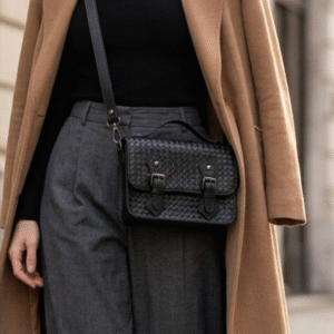 Siena Woven Leather Crossbody – Black
