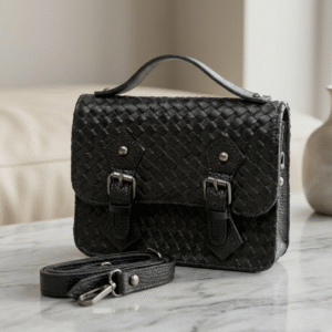 Siena Woven Leather Crossbody – Black