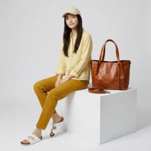 Crunch Tan Leather Tote Bag