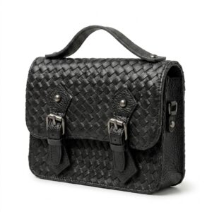 Siena Woven Leather Crossbody – Black