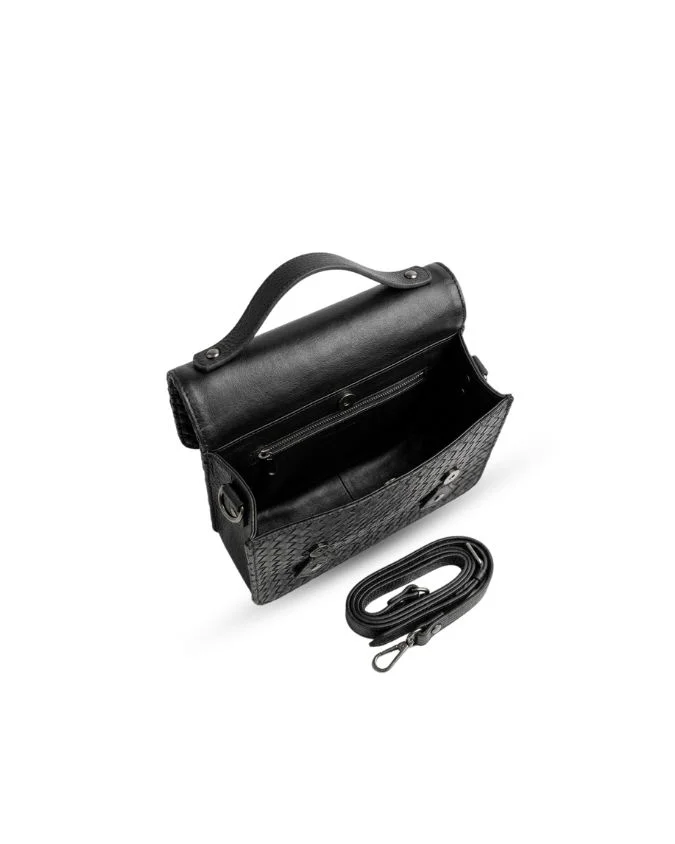 Siena Woven Leather Crossbody – Black - Image 5