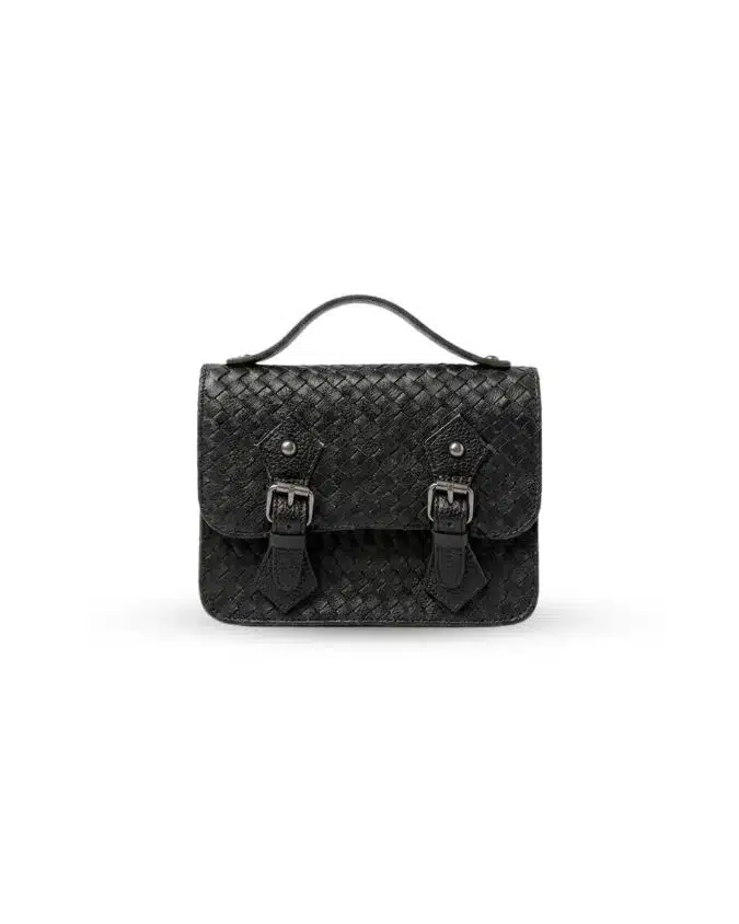 Siena Woven Leather Crossbody – Black