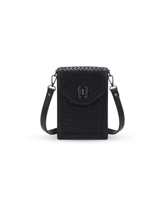 Verona Knitted Leather Crossbody – Black