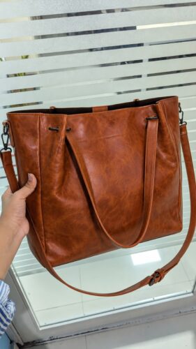 Crunch Tan Leather Tote Bag photo review