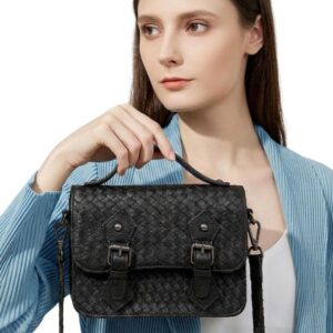 Siena Woven Leather Crossbody – Black