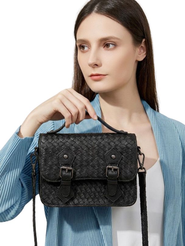 Siena Woven Leather Crossbody – Black - Image 2