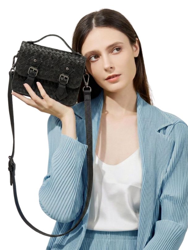 Siena Woven Leather Crossbody – Black - Image 3