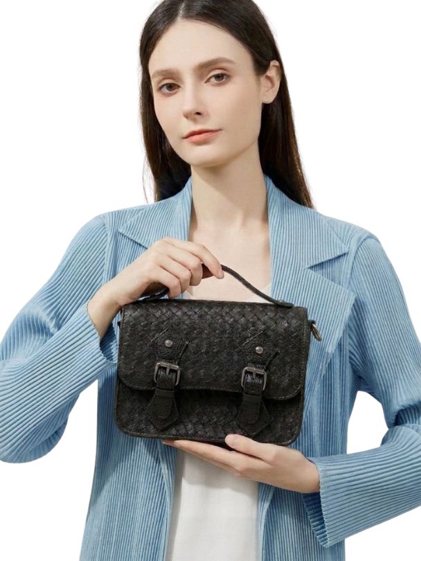 Siena Woven Leather Crossbody – Black - Image 4