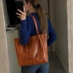 Crunch Tan Leather Tote Bag photo review